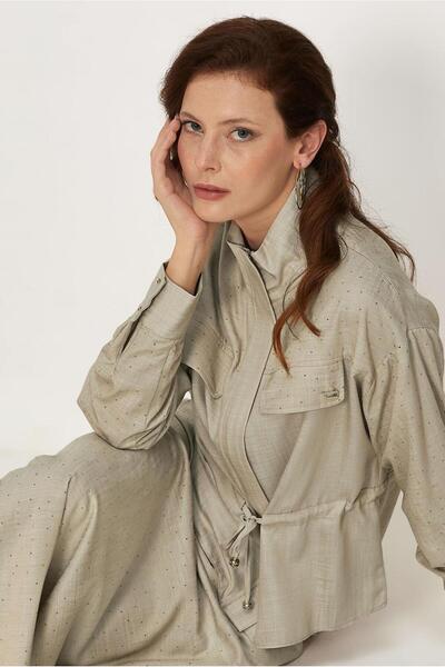 Alvina Linen Effect Stone-Finished Skirt Suit 46523