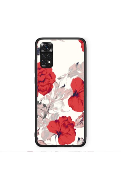 Other Xiaomi Redmi Note 11 4G Red Flowers Black Glossy Θήκη