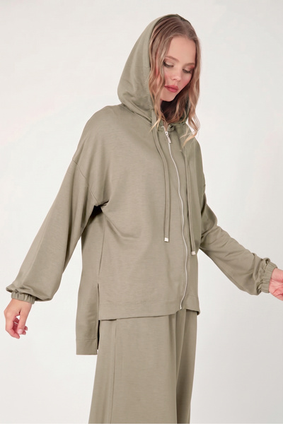 Suede Style 5804 - Stylish Comfortable Hooded Zippered Pants Women's Set