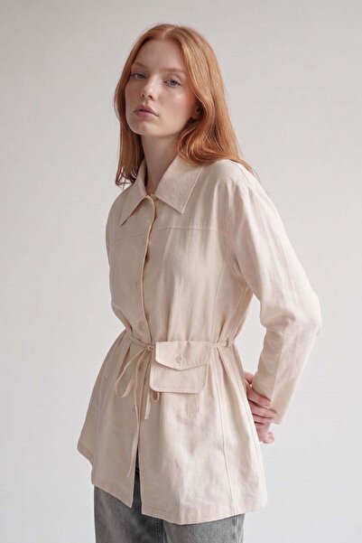 Levidor Beige Waist Pocket String Detailed Shirt