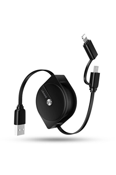 Usams Cablu retractabil USB-A la Lightning/Micro USB 1m Negru