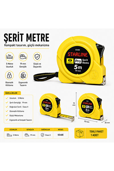 Starline çelik şerit 5 metre 19mm