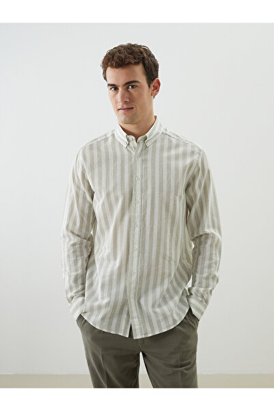 LC Waikiki Nevavm Regular Fit Long Sleeve Striped Poplin Men's Shirt with Dif...