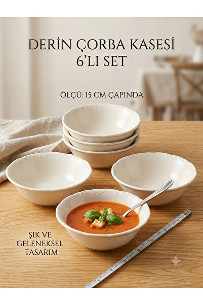 Generic Brand Set of 6 Porcelain Deep Soup Bowls - 15 cm Classic Patterned So...