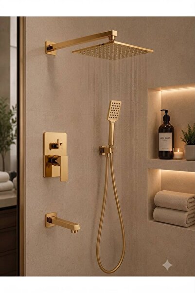 kerimyapı Premium Gold Ankastre Duş Seti – Yağmurlama Tepe Duş ve El Duşlu Gö...
