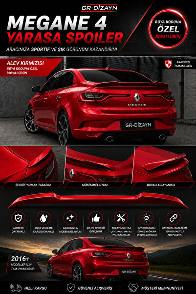 GR-Dizayn RENAULT MEGANE 4 ARACA ÖZEL BOYALI YARASA SPOİLER FİBER A+ (KIRMIZI)
