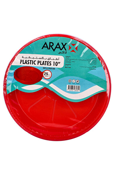 ARAX Color Plastic Plates Red 10in 25's