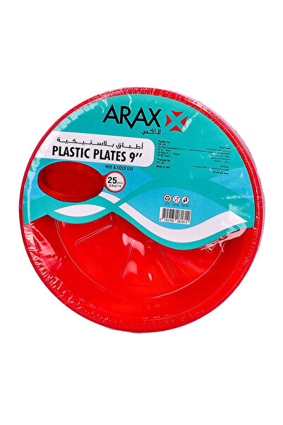 ARAX Color Plastic Plates Red 9in 25's