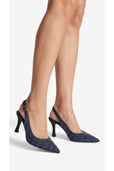 Eysha Sael Women's Navy Blue Open Back Hologram Stone Pointed Toe Heeled Shoe...