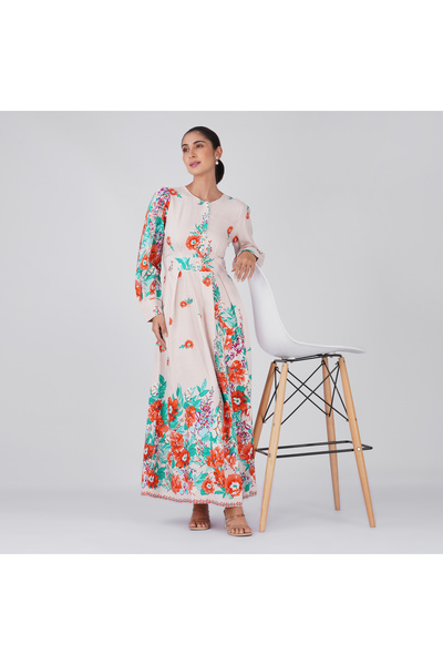 LINELLE White Magenta Purple Floral Maxi Dress