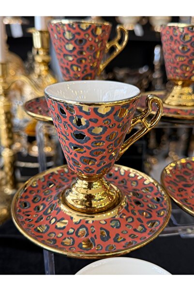 LOKMAN ZÜCCACİYE SHOWROOM Leopard Patterned Footed Coffee Cup Set for 6 Peopl...