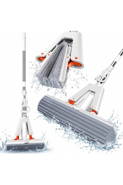 Hurt Sponge mop for floors, wringing, plastic, white, 118x27 cm