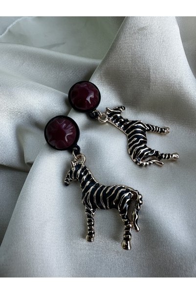 LUUN Safari Series Zebra Figured Gold Detailed Dangle Earrings