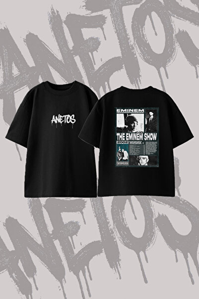 Anetos Eminem_12 Design Printed Oversize Crew Neck T-Shirt Black