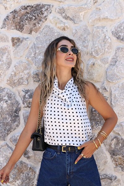 bytugcekaya White Polka Dot Blouse
