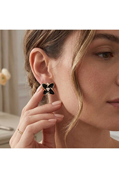 HOBİSY GIFT SHOP Black Pearlescent Violet Steel Earrings - Tarnish-Resistant ...