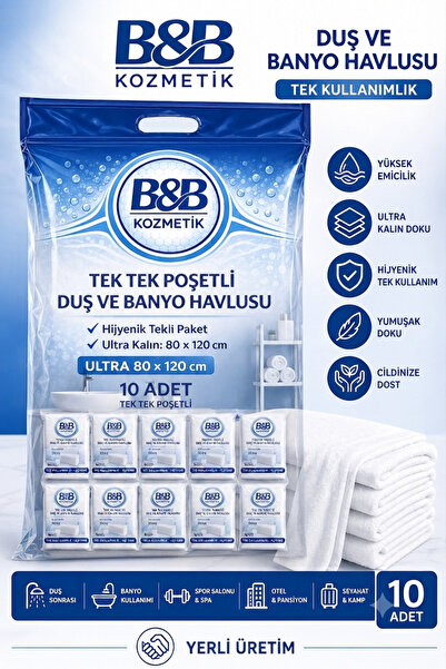BB KOZMETİK Tek Kullanımlık Duş ve Banyo Havlusu Tek Tek Poşetli ( 80X120) 10...