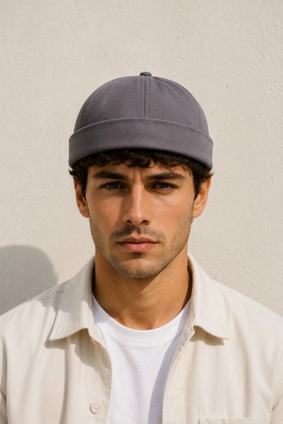 CosmoOutlet Erkek Gri Docker Şapka Ayarlanabilir Unisex Kısa Bere Balıkçı Sailor Cap Premium Pamuklu