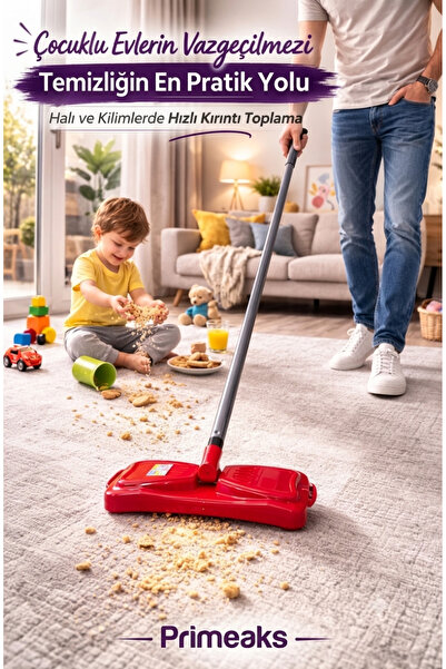 Primeaks Pratik Gırgır Halı Ve Kilim Temizleyici - 120 cm Uzun Gri Metal Sapl...