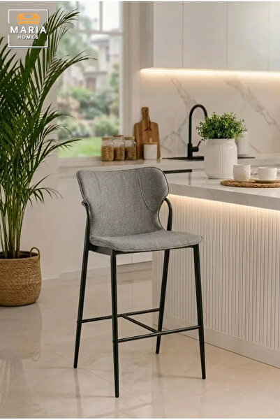 MARIA HOMES Modern Grey Upholstered Bar Chair – Contemporary Counter Height S...
