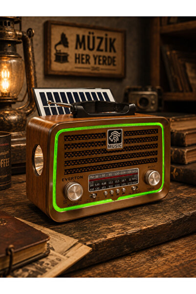 BLOMSTER Everton RT-717 Güneş Enerjili Bluetooth Nostaljik Radyo LED Işıklı USB AUX Şarjlı Taşınabilir