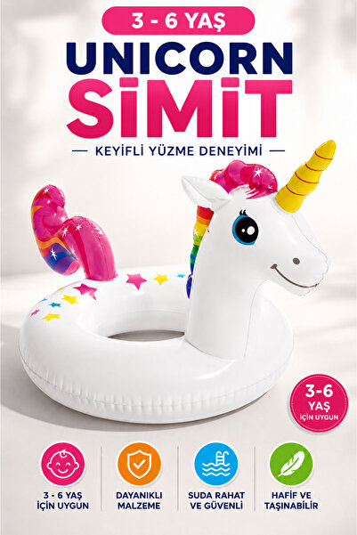 NeoThings Unicorn Şişme Çocuk Yüzme Simidi 3–6 Yaş – Havuz Simidi, Deniz Simi...