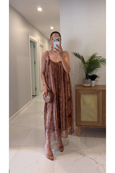 BİRCANÇİL Sode Camel Patterned Lined Dress