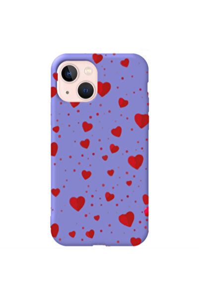 Other Apple iPhone 13 Dot hearts Purple Colored Silicone TPU Θήκη