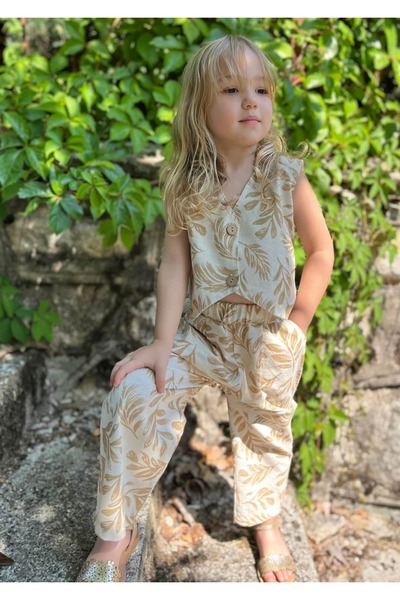 Pinkitokids Special Production Girls' Linen Vest Suit