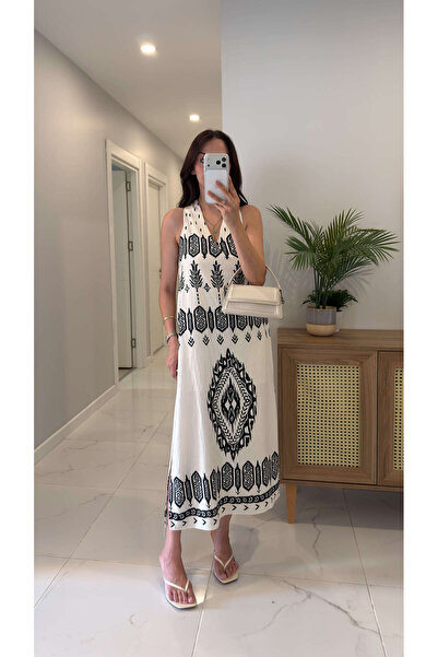 BİRCANÇİL Sodel Beige Shoulder Knotted Lined Dress