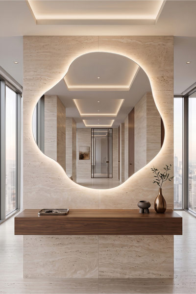 Mirror Home Decor Art Modern Asimetrik LED'li Duvar Aynası | Dekoratif Işıklı...