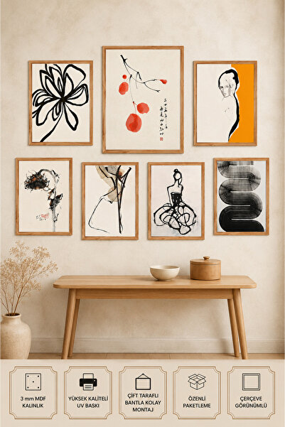UNT Set de 7 tablouri abstracte minimaliste cu aspect de cadru |   Decor de p...