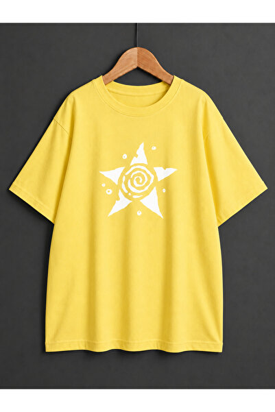 ZİYMO Unisex Y2K Star Spiral Printed Oversized T-Shirt