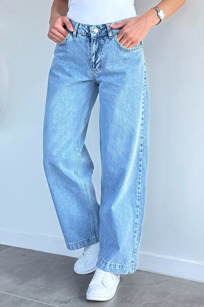 Aryena Blue Women's Straight Cut Palazzo Jean Denim Trousers