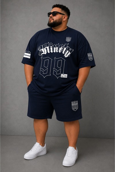 ZAVIXO Men's Large Size Oversize Printed Shorts Set 100% Cotton 2-Piece Set C...