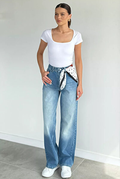 Aryena Blue Women's Timeless Palazzo Jean Denim Pants