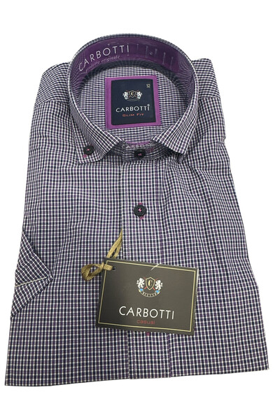 OEM Camasa barbati mov carouri, cu maneca scurta, slim fit, bumbac-poliester,...