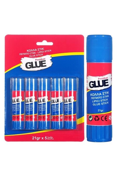 President Glue Set Lipici pentru Creatii sub Forma de Stick President 21gr 5buc
