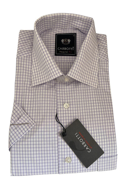 OEM Men's white shirt with purple squares, short sleeve, Cotton- Polyester, s...