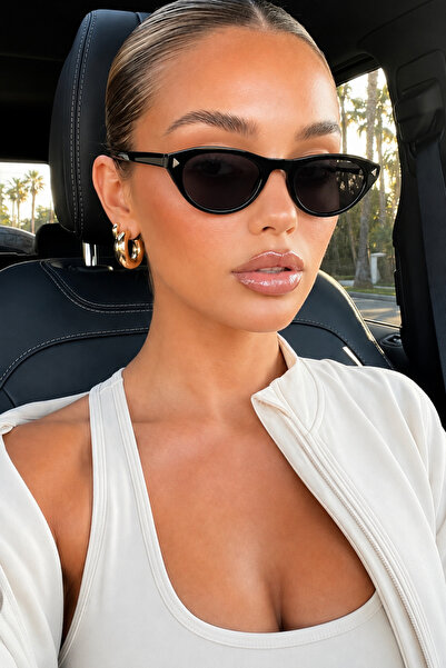 PİYESBOUTİQUE Azra Women's Black Cat Eye Sunglasses, Uv Protection, Retro Vin...