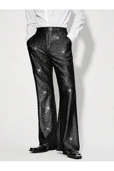 OEM Men's trousers, black, with metallic details, elastic waist, back, xl