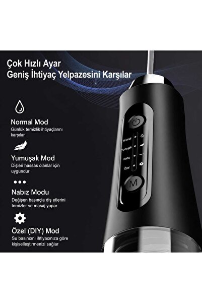 Asfal Şarjlı, Taşıma Çantalı Ağız Duşu Oral İrrigatör 320 ml IPX7 Su Geçirmez 4 Modlu Diş Temizleme Cihazı