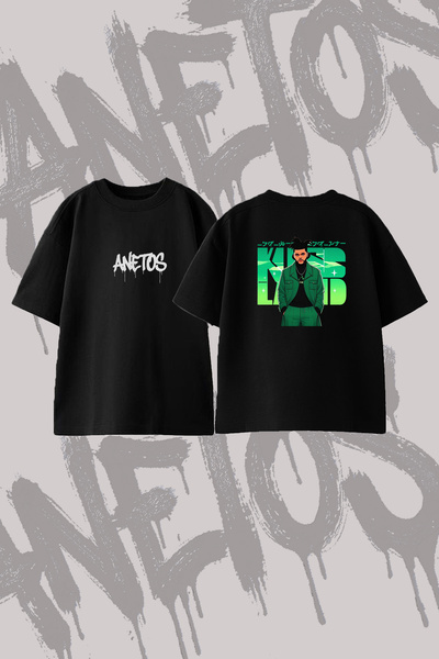 Anetos The Weeknd Kiss Land_1 Design Printed Oversize Crew Neck T-Shirt Black