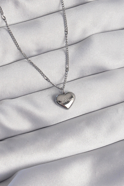 ARMÜZ 316L Steel Silver Color Heart Model Love Necklace