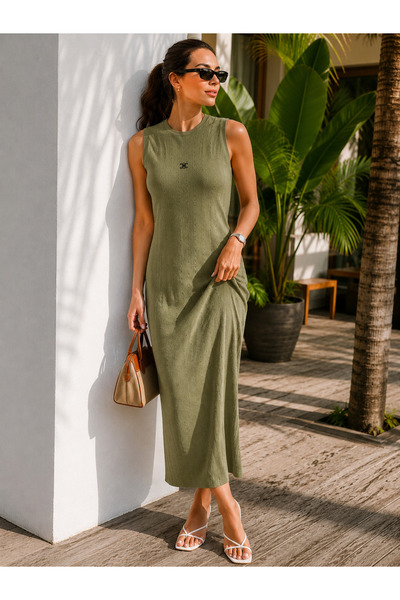Chordi Summer Openwork Long Crew Neck Sleeveless Knitwear Dress