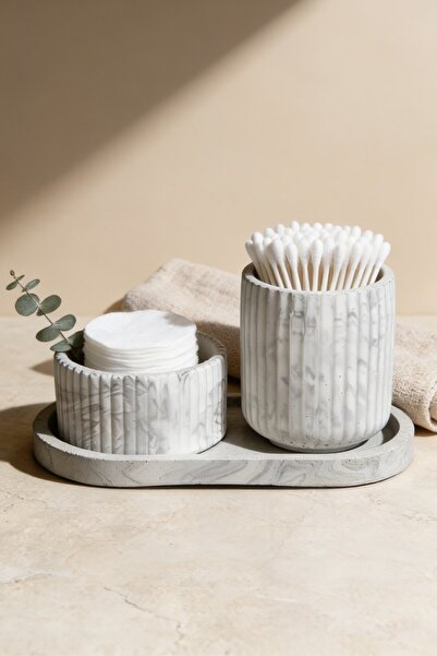 Empressco Handmade Concrete Cotton Swab Holder and Earwax Container Bathroom ...