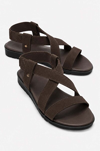 CCWAY AYAKKABI Elastic Cross Women's Sandals Brown