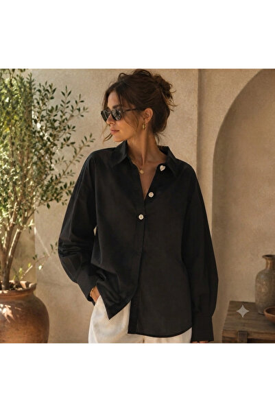 ladyzey Women's Black Brooched Shirt
