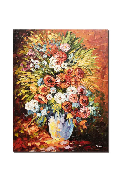 artnova Tablou 3D cu flori pictat manual, Ikebana, 80x60cm ulei pe panza in c...
