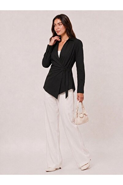 EMMAS CLOTHİNG Women's Double-Breasted Tie-Down Poplin Shirt